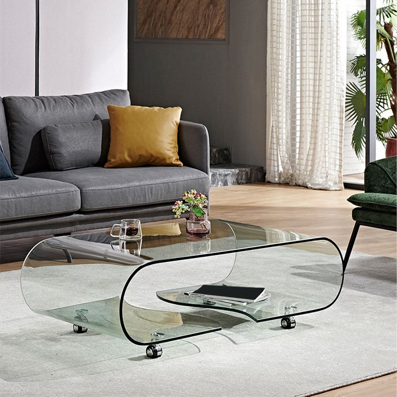Modern Style Glass Top Coffee Cocktail Table with Storage Shelf Clearhalo 'Coffee & Accent Tables' 'Coffee Tables' 'coffee_tables' 'furn' 'furn_coffee_tables' 'Furniture' 'Living Room Furniture' 1200x1200_5beb0ab6-9bd7-4f90-b01b-85599d5a18f0