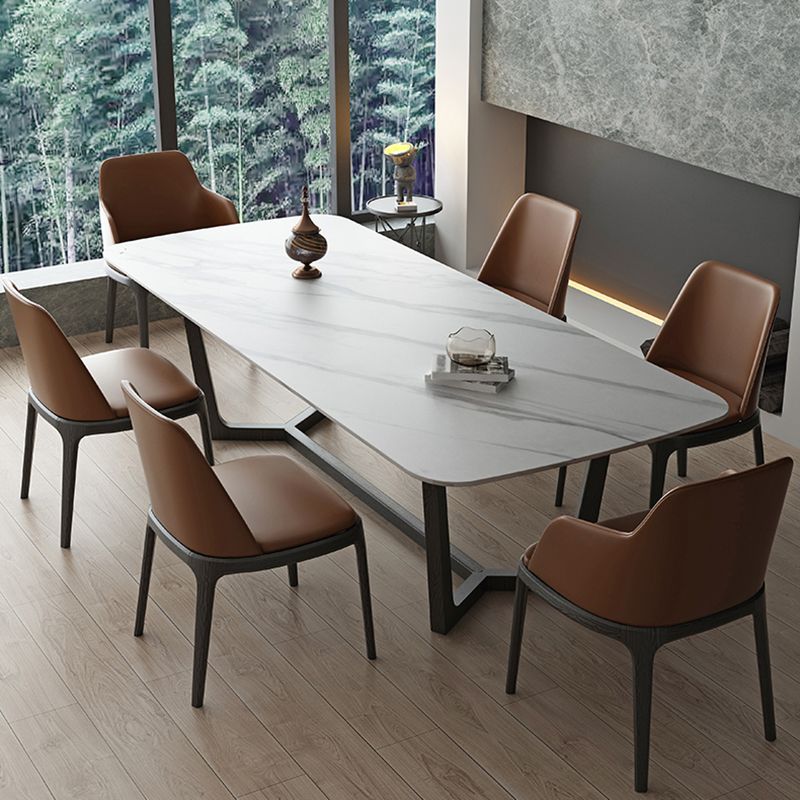 Industrial Sintered Stone Top Table Rectangle Table with Trestle Base Clearhalo ' dining_table' 'Dining Tables & Seating' 'Dining Tables' 'furn' 'furn_dining_table' 'Furniture' 'furniture_dining_table' 'Kitchen & Dining Furniture' 'kitchen&dining_furn' 'kitchen' 'kitchen_dining_table' 1200x1200_5bf1fb28-10a4-4b79-9093-93c748ec7d90