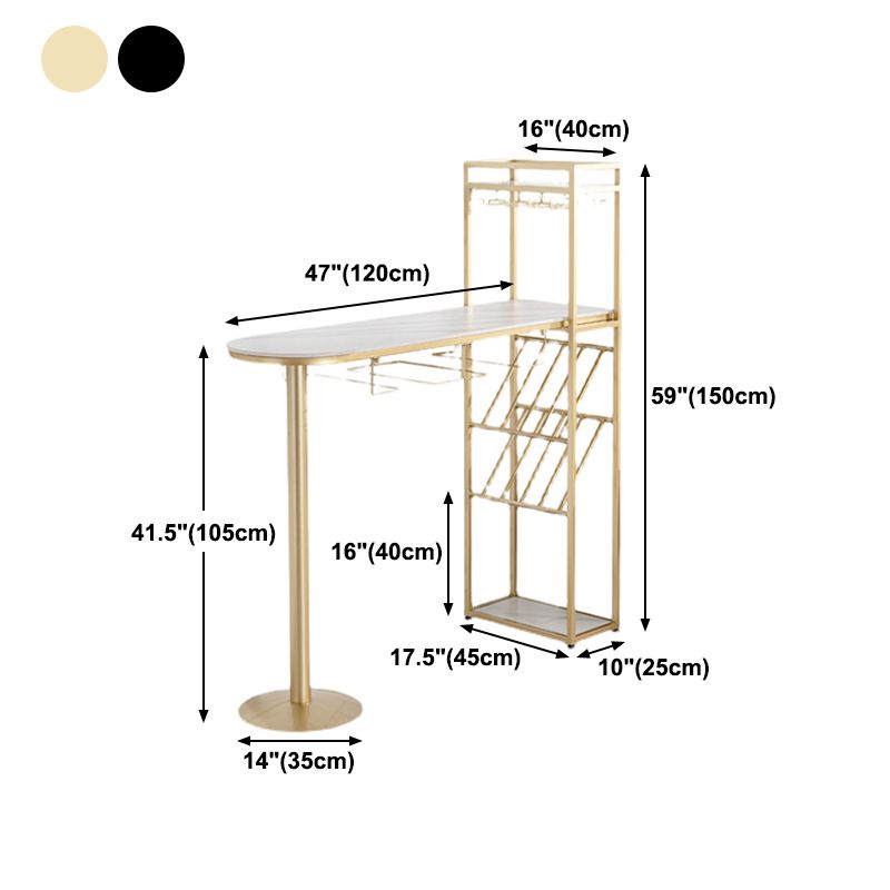 Glam Style Iron Bar Table 41.3"H Faux Marble White Top Bistro Table with Wine Rack Clearhalo 'Bar Furniture' 'Bar Tables' 'bar_tables' 'furn' 'furn_bar_tables' 'Furniture' 'furniture_bar_tables' 'Kitchen & Dining Furniture' 'kitchen&dining_furn' 'kitchen' 1200x1200_5bf2880f-9fc3-4b30-a57f-5b17c4c46ecc