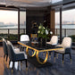 Traditional Luxury Dining Table Rectangle Sintered Stone Table with Gold Frame Clearhalo ' dining_table' 'Dining Tables & Seating' 'Dining Tables' 'furn' 'furn_dining_table' 'Furniture' 'furniture_dining_table' 'Kitchen & Dining Furniture' 'kitchen&dining_furn' 'kitchen' 'kitchen_dining_table' 1200x1200_5bf61dd4-7c7e-4405-aef4-a637d598a953
