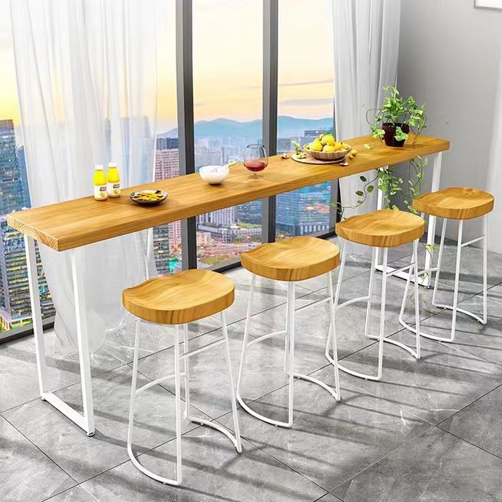 Modern White Iron Bar Dining Table Rectangle Pine Wood Indoor Bistro Table Clearhalo 'Bar Furniture' 'Bar Tables' 'bar_tables' 'furn' 'furn_bar_tables' 'Furniture' 'furniture_bar_tables' 'Kitchen & Dining Furniture' 1200x1200_5bf6d775-b5d0-48ba-a894-a692f24d5045