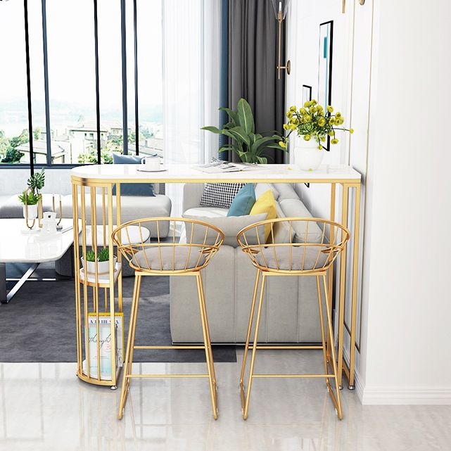 Glam Iron Bar Dining Table White Faux Marble Top Indoor Bistro Table with Shelf Clearhalo 'Bar Furniture' 'Bar Tables' 'bar_tables' 'furn' 'furn_bar_tables' 'Furniture' 'furniture_bar_tables' 'Kitchen & Dining Furniture' 1200x1200_5bfa6d58-6f0a-4326-9522-5d9c7bed236e