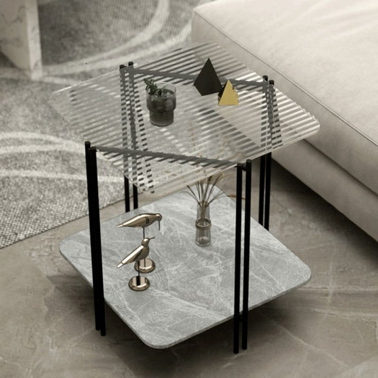 Modernistic Glass Top Square End Table 23.7" Tall Side Table with Shelf Clearhalo 'Coffee & Accent Tables' 'End & Side Tables' 'end_side_tables' 'furn' 'furn_end_side_tables' 'Furniture' 'Living Room Furniture' 1200x1200_5bfab44a-6fe0-4f93-8e51-849e1be385be