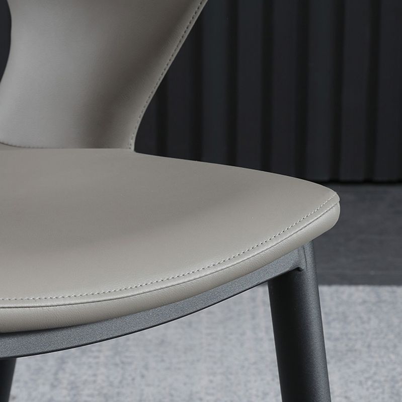 Contemporary Open back Arm Chair Leather Dining Chair with Black Legs Clearhalo ' kitchen&dining_furn' 'Dining Chairs' 'Dining Tables & Seating' 'dining_chair' 'furn' 'furn_dining_chair' 'Furniture' 'furniture_dining_chair' 'Kitchen & Dining Furniture' 'kitchen' 1200x1200_5bfb64be-0cb1-4a3c-9690-c5de50931b3a