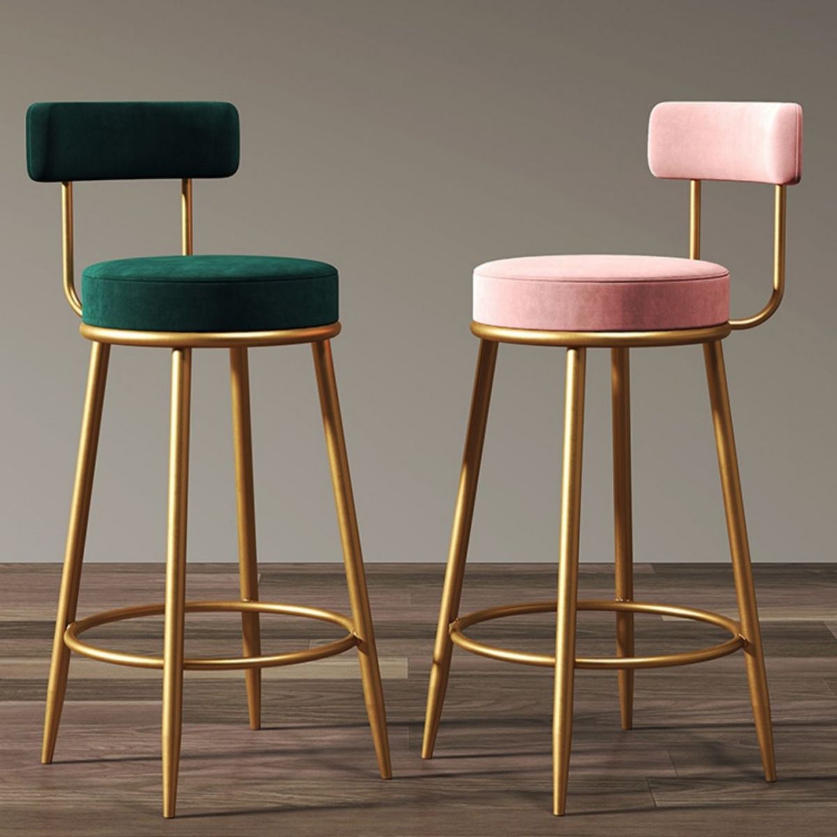 Nordic Armless Backrest Counter Stool Iron Cafe Bar Stool with Velvet Cushion Clearhalo 'Bar Furniture' 'Bar Stools' 'bar_stools' 'furn' 'furn_bar_stools' 'Furniture' 'furniture_bar_stools' 'Kitchen & Dining Furniture' 1200x1200_5bfd51b5-a226-407f-a414-536dc66757f1