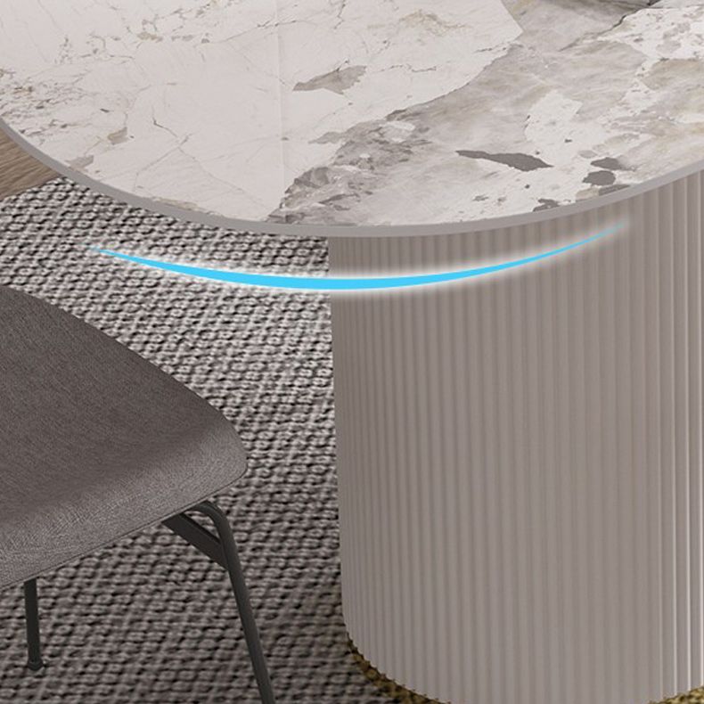 Sintered Stone Top Table for Restaurant Luxury White Table with Double Pedestal