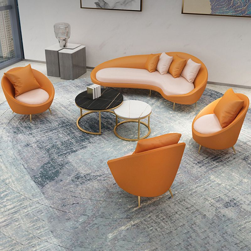 Faux Leather Curved Sofa with Slopped Arm for Living Room in Orange Clearhalo 'furn' 'furn_sofas' 'Furniture' 'Living Room Furniture' 'Sofa' 'sofas' 1200x1200_5c048ae4-ade8-4770-af1b-a4890e61f32f