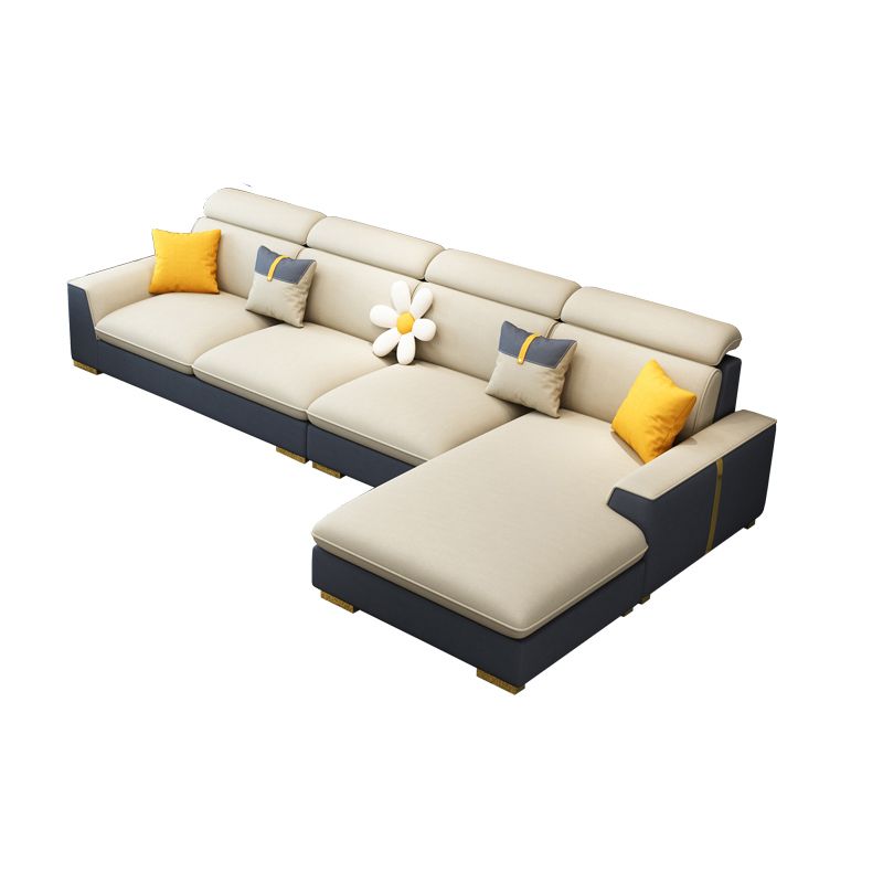 Nordic Grey and Beige Sofa Faux Leather Square Sewn Pillow Back Sofa Clearhalo 'furn' 'furn_sectionals' 'Furniture' 'Living Room Furniture' 'Sectionals' 1200x1200_5c060027-4a5d-4d51-aaba-49b5060ab818