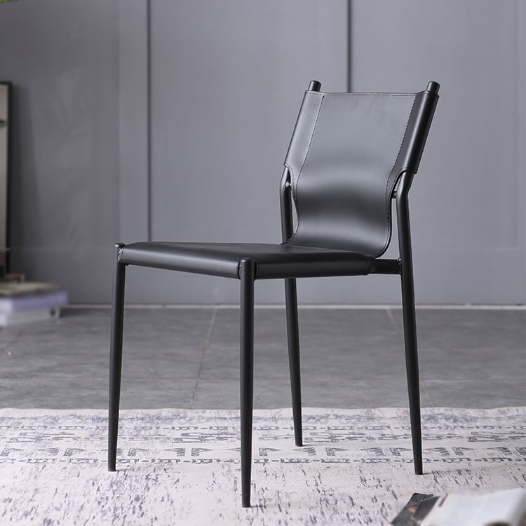 Industrial Style Leather Dining Chairs Solid Back Armless Dining Side Chairs (Set of 2) Clearhalo ' kitchen&dining_furn' 'Dining Chairs' 'Dining Tables & Seating' 'dining_chair' 'furn' 'furn_dining_chair' 'Furniture' 'furniture_dining_chair' 'Kitchen & Dining Furniture' 'kitchen' 1200x1200_5c0be591-4f23-48d0-b43f-396c75f1b97e