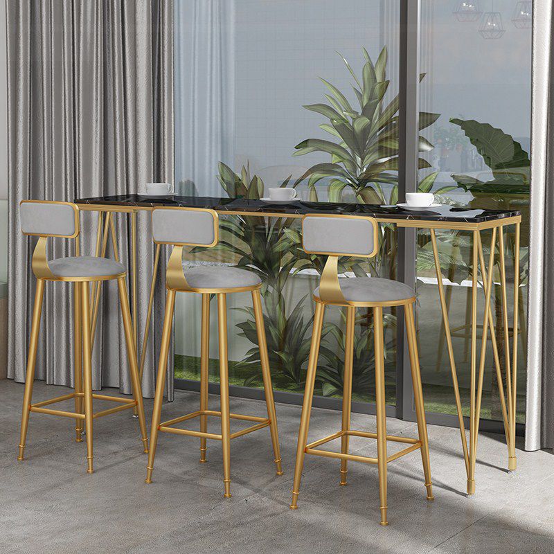 Tavolo da bar rettangolo in stile glam in finta scrivania da bar a base di bistrot marmo