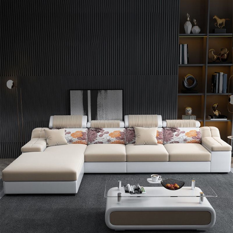 Linen and Faux Leather Modular L-Shape Modern Furniture Sectionals Clearhalo 'furn' 'furn_sectionals' 'Furniture' 'furniture_sectionals' 'Living Room Furniture' 'Sectionals' 1200x1200_5c1156fd-a7f0-48ca-bcdb-7ed0afcaaef7