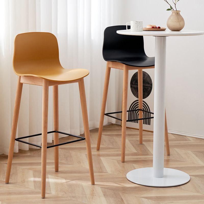 Nordic Backrest Armless Counter Stool Wooden Cafe Bar Stool with Plastic Cushion