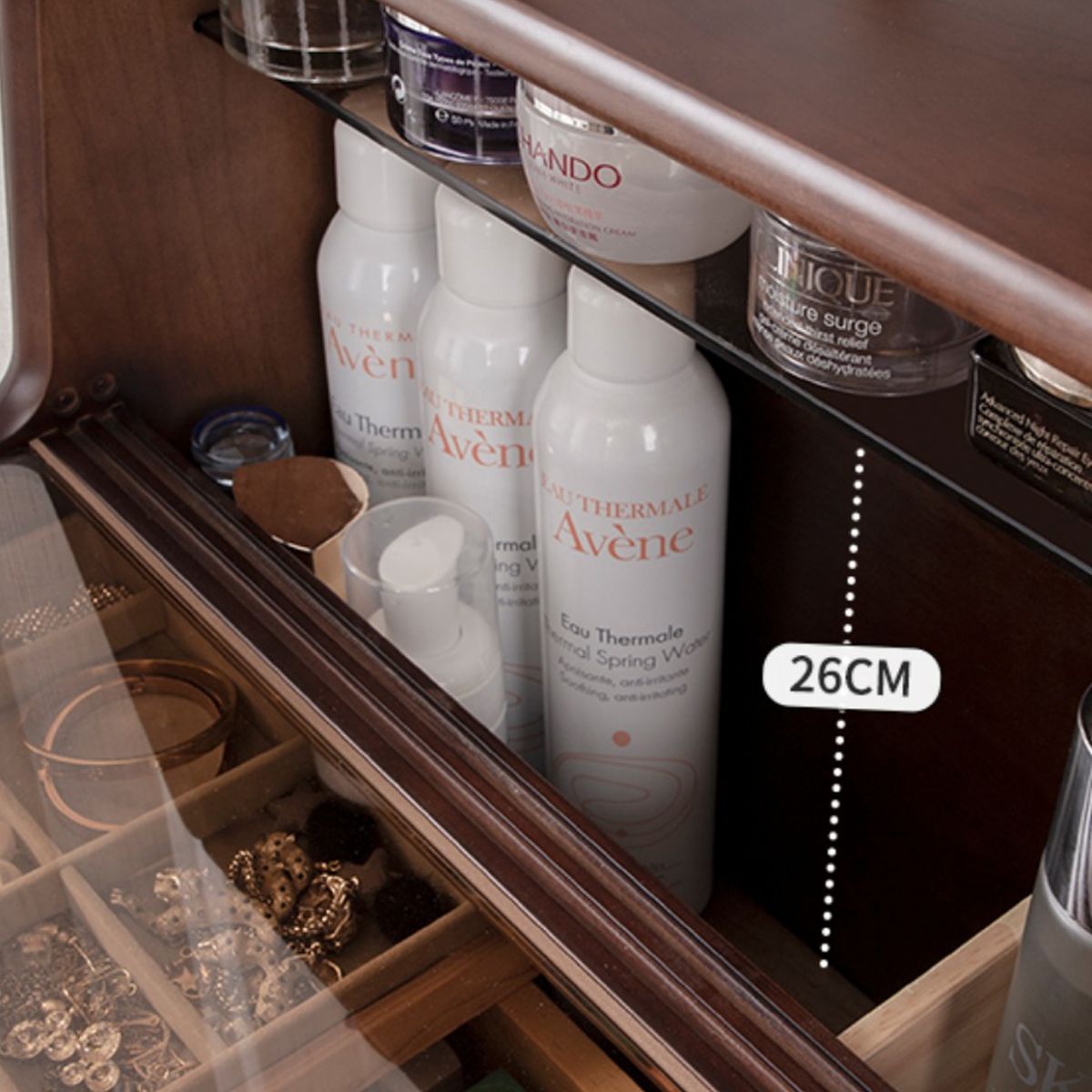 Modern Vanity Table and Stool Set Wooden and Glass With Drawer Vanity Desk Clearhalo 'Bedroom Furniture' 'furn' 'furn_makeup_vanities' 'Furniture' 'Makeup Vanities' 'makeup_vanities' 1200x1200_5c1668ca-6980-4159-ad4e-115ccde5ea15