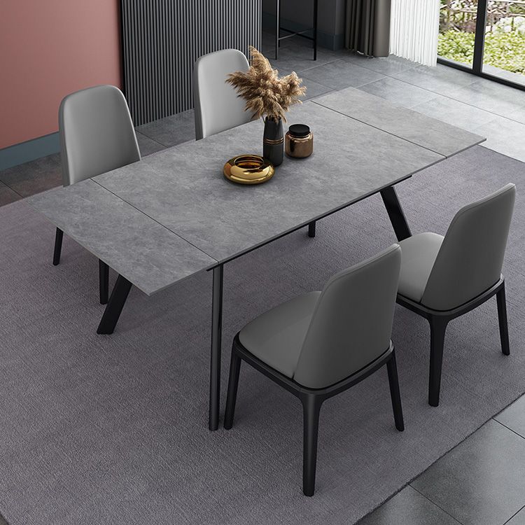 Rectangle Industrial Dining Table Extendable Sintered Stone Table with 4 Black Legs Clearhalo ' dining_table' 'Dining Tables & Seating' 'Dining Tables' 'furn' 'furn_dining_table' 'Furniture' 'furniture_dining_table' 'Kitchen & Dining Furniture' 'kitchen&dining_furn' 'kitchen' 'kitchen_dining_table' 1200x1200_5c18b150-66fe-4e64-beb5-6b5b94e16015