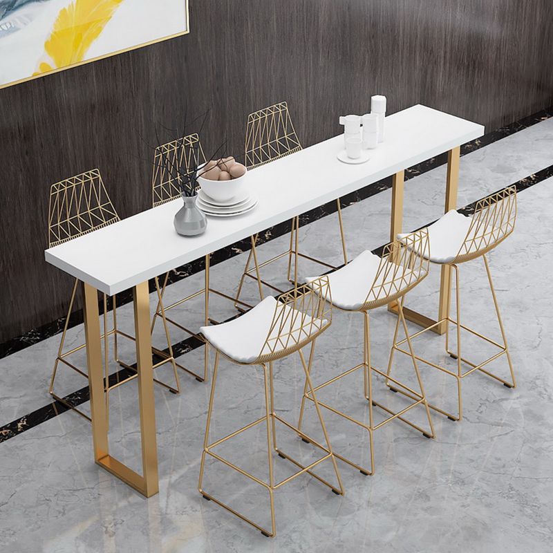Solid Wood Counter Height Table White Top and Gold Base Bar Table Clearhalo 'Bar Furniture' 'Bar Tables' 'bar_tables' 'furn' 'furn_bar_tables' 'Furniture' 'Kitchen & Dining Furniture' 1200x1200_5c18b389-5440-47ae-bf85-4ff7b0199ede