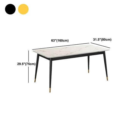 Modern Rectangle Dining Table Sintered Stone Top Table with 4 Iron Legs