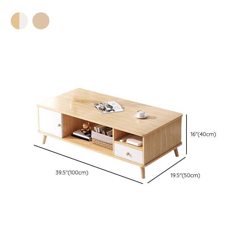 15.75"H Modern Rectangle Wooden 4 Legs Coffee Table with Storage