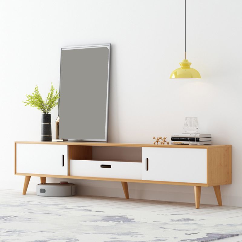 Moderne tv-standaard met 4 poten, massief houten tv-standaardconsole met verschuifbare opbergruimte