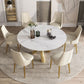 Sintered Stone Top Round Table Simplicity Gold Metal Base Dining Table