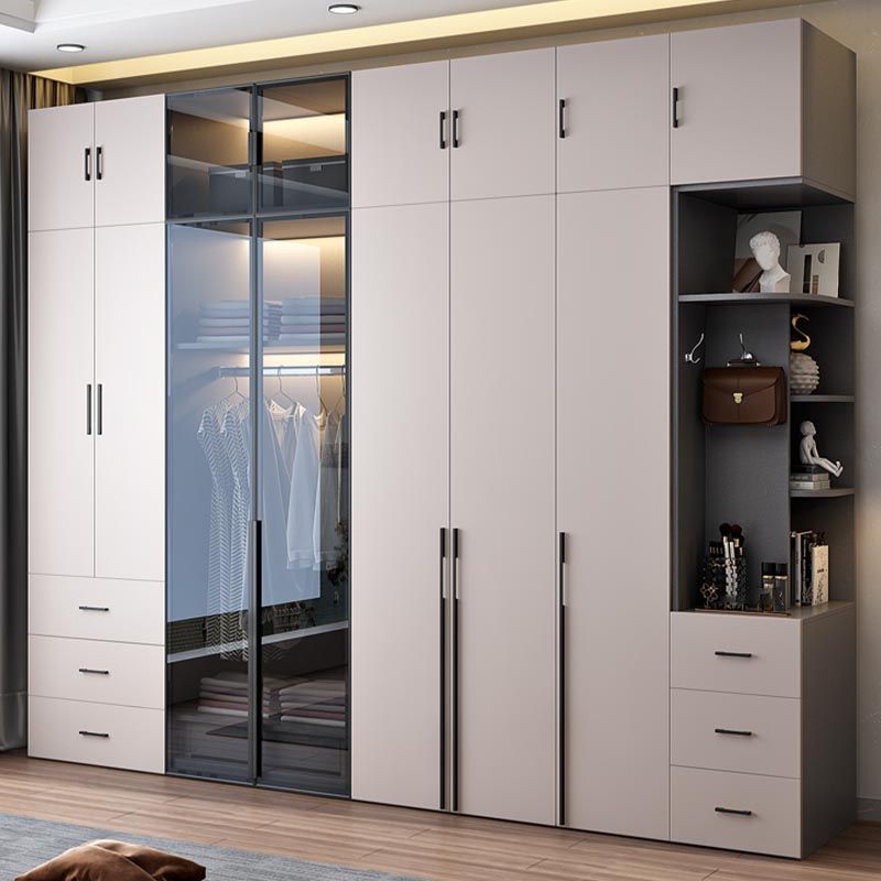 White Modern Armoire Engineered Wood Grand Wardrobe with Drawers and Hanging Rod Clearhalo 'Armoires & Wardrobes' 'armoires_wardrobes' 'Bedroom Furniture' 'furn' 'furn_armoires_wardrobes' 'Furniture' 1200x1200_5c23e252-074f-4f5e-a686-2ee7eef7ca30
