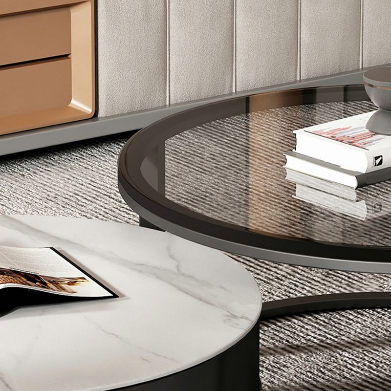 Glass Top Coffee Table Set Frame Cocktail Table with Drawers