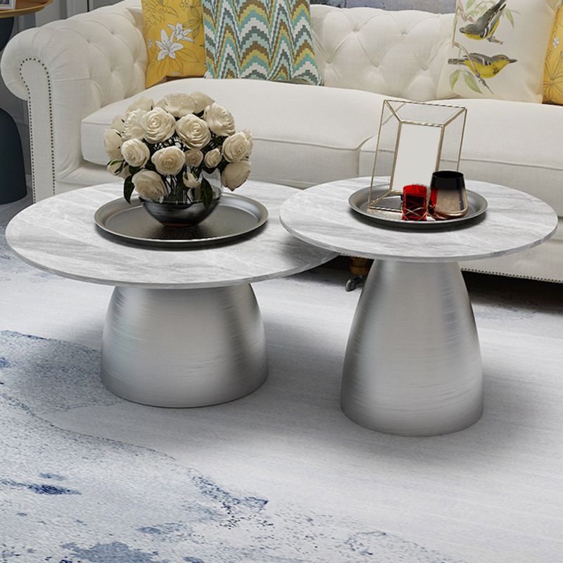 Glam Round Slate Cocktail Table Tray Top Brushed Metal Coffee Table Clearhalo 'Coffee & Accent Tables' 'Coffee Tables' 'coffee_tables' 'furn' 'furn_coffee_tables' 'Furniture' 'Living Room Furniture' 1200x1200_5c2a2e4e-0c21-4735-89be-353eea9096fc
