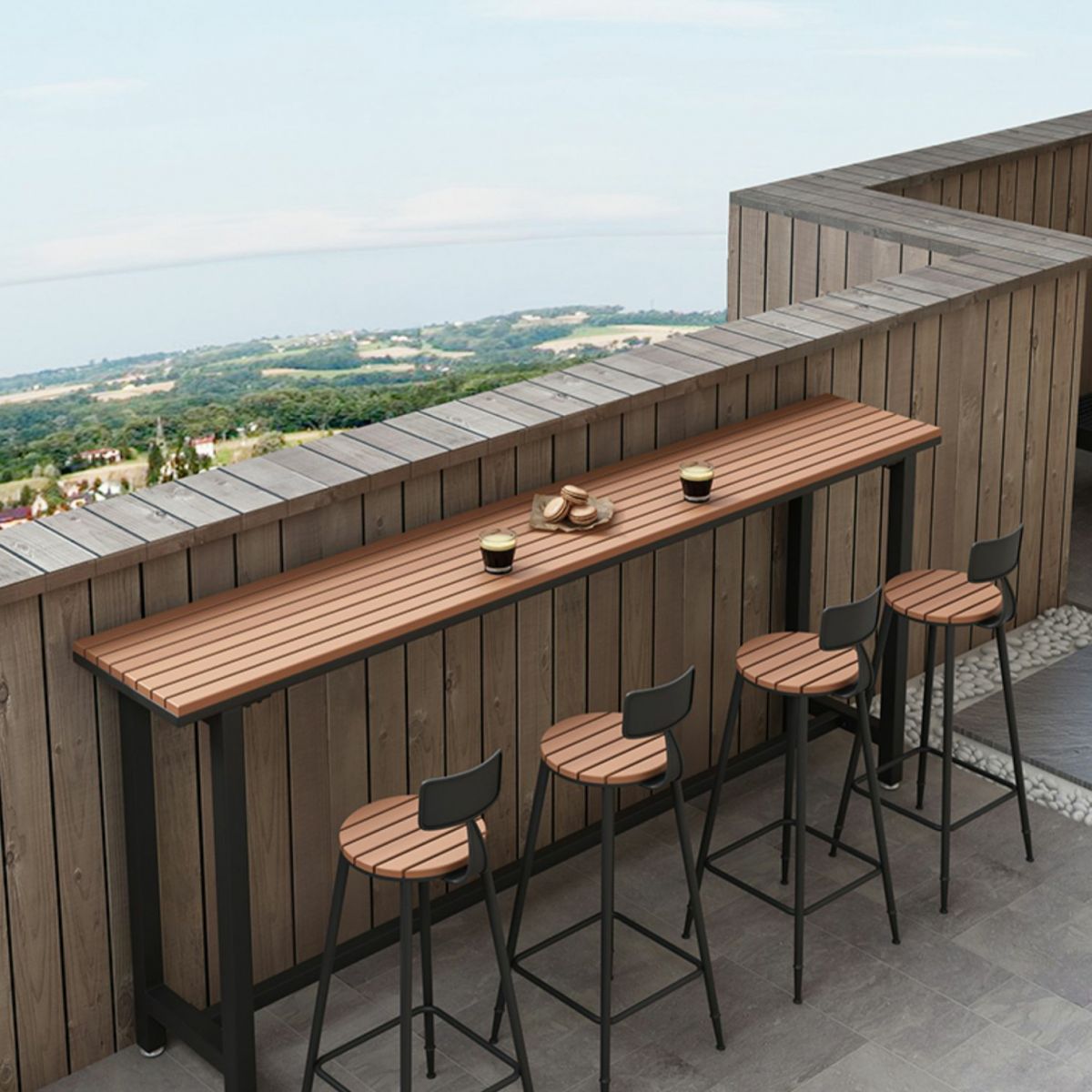 Artificial Wood Bar Dining Table Modern Rectangle Bar Table with Trestle for Balcony Clearhalo 'Bar Furniture' 'Bar Tables' 'bar_tables' 'furn' 'furn_bar_tables' 'Furniture' 'Kitchen & Dining Furniture' 1200x1200_5c2c1b1f-9fca-41ba-bff1-5ac5c1379d5d