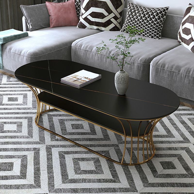 Glam 17,7 "H tavolino in ardesia ovale Tavolo da cocktail in metallo