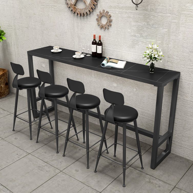 Stone Bar Table Industrial Bar Dining Table with Trestle Base in Black Clearhalo 'Bar Furniture' 'Bar Tables' 'bar_tables' 'furn' 'furn_bar_tables' 'Furniture' 'furniture_bar_tables' 'Kitchen & Dining Furniture' 1200x1200_5c2f2e3e-ea60-47d8-a6f3-473fae5fab6d