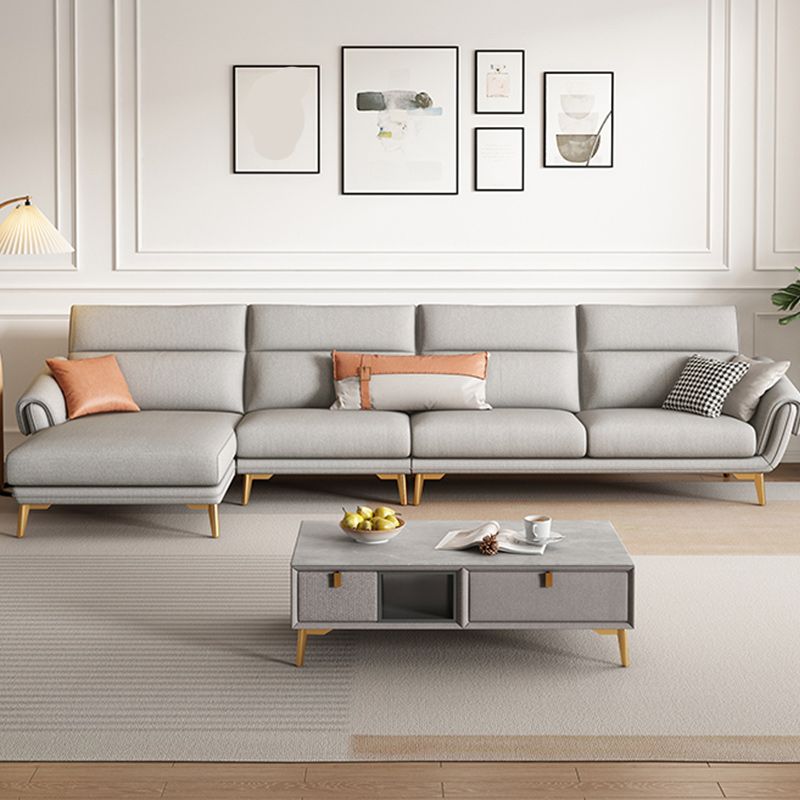 Mid Century Sofa and Chaise in Gray Flared Arm Sewn Pillow Back Sofa Clearhalo 'furn' 'furn_sectionals' 'Furniture' 'Living Room Furniture' 'Sectionals' 1200x1200_5c31fa1c-786a-4818-a2d0-53996e051310