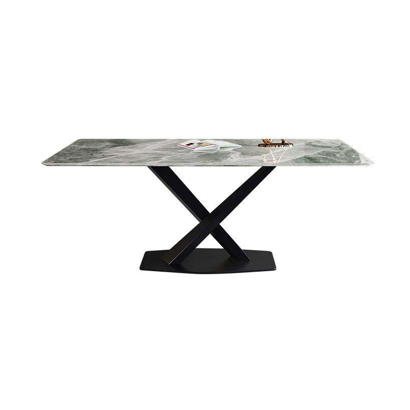 Modern Sintered Stone Gray Dining Table Set with Rectangle Table and Metal Base Formal Dining Set Clearhalo 'Dining Room Sets' 'Dining Tables & Seating' 'dining_room_set' 'furn' 'furn_dining_room_set' 'Furniture' 'furniture_dining_room_set' 'Kitchen & Dining Furniture' 'kitchen&dining_furn' 'kitchen' 1200x1200_5c357456-b0bb-4fea-951d-e01bd018846b