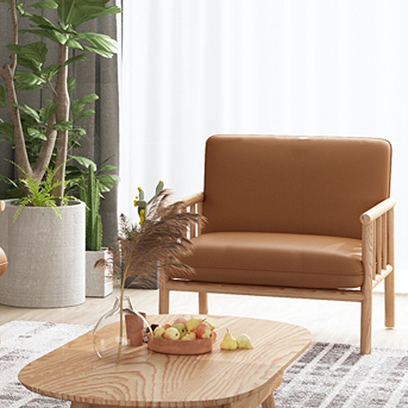 Stationary Leather Living Room Sofa Tuxedo Arm Settee in White/Brown Clearhalo 'furn' 'furn_sofas' 'Furniture' 'furniture_sofas' 'Living Room Furniture' 'Sofa' 'sofas' 1200x1200_5c3927c7-6a72-4060-8378-fd6a8d8113b3