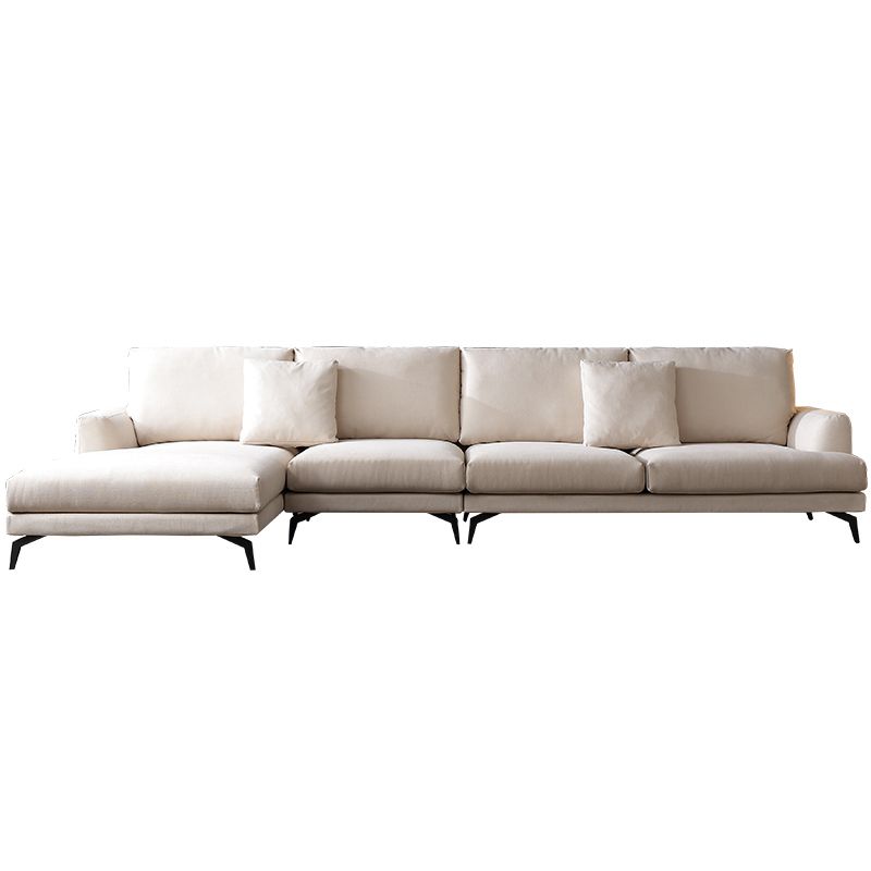 Ivory 4-seat Square Arm Sectional Scandinavian Fabric Sofa & Chaise Clearhalo 'furn' 'furn_sectionals' 'Furniture' 'Living Room Furniture' 'Sectionals' 1200x1200_5c3aaf9d-5bab-4793-b04c-dc2ba46da1b9