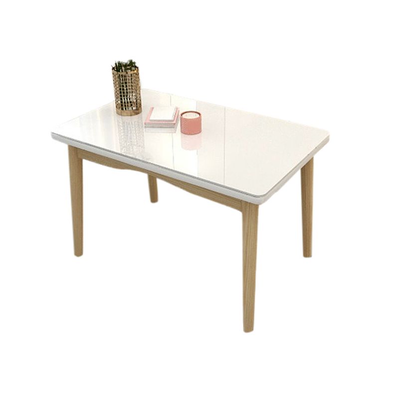 Contemporary Dining Table White Dining Table with Solid Wood Base