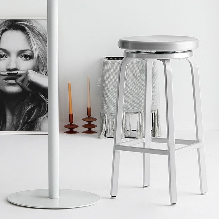 Contemporary Metal Backless Counter Stool in Silver for Home Use