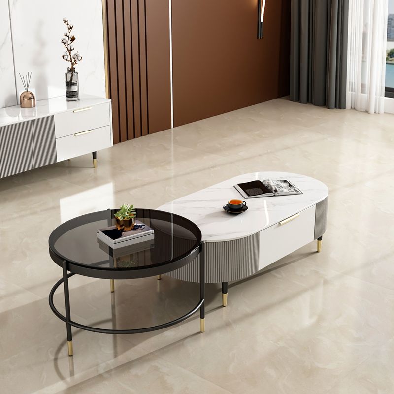 Glam Cocktail Table White 4 Legs Storage Coffee Cocktail Table Clearhalo 'Coffee & Accent Tables' 'Coffee Tables' 'coffee_tables' 'furn' 'furn_coffee_tables' 'Furniture' 'Living Room Furniture' 1200x1200_5c3be041-fe7d-4beb-9fac-32537fc826e3