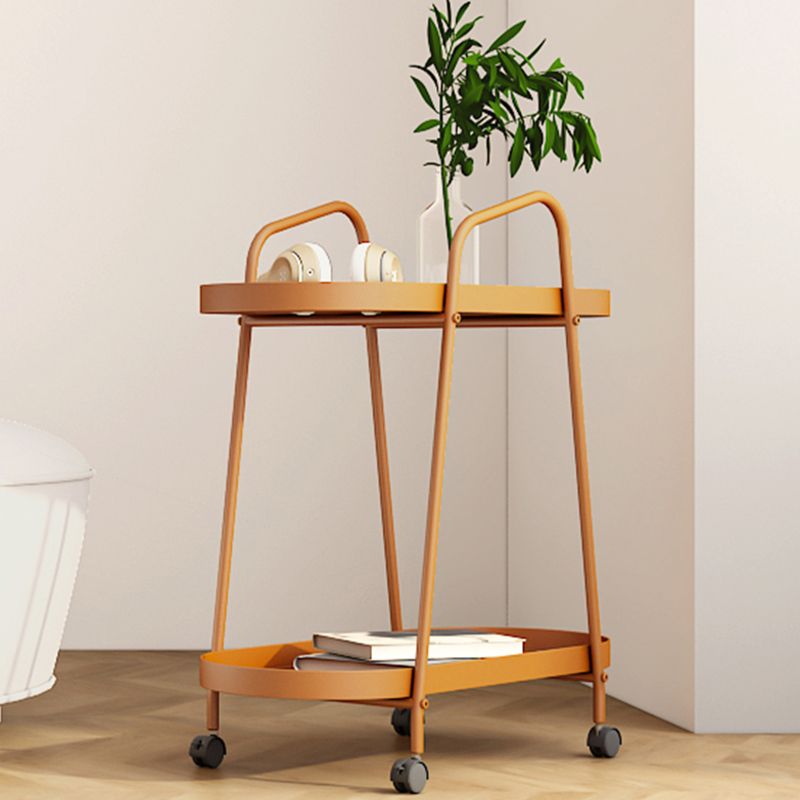 Midden-eeuwse metalen uiteinde bijzettafel ovaal 2-laags hoektafel met opslag