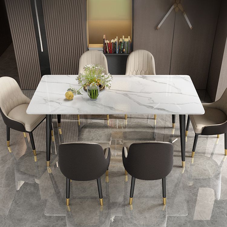 Contemporary Fixed Faux Marble Dining Room Table with 4 Black Metallic Legs Kitchen Dining Set Clearhalo 'Dining Room Sets' 'Dining Tables & Seating' 'dining_room_set' 'furn' 'furn_dining_room_set' 'Furniture' 'furniture_dining_room_set' 'Kitchen & Dining Furniture' 'kitchen&dining_furn' 'kitchen' 1200x1200_5c45c42e-6fe0-44b6-b95e-fd393f247c0f