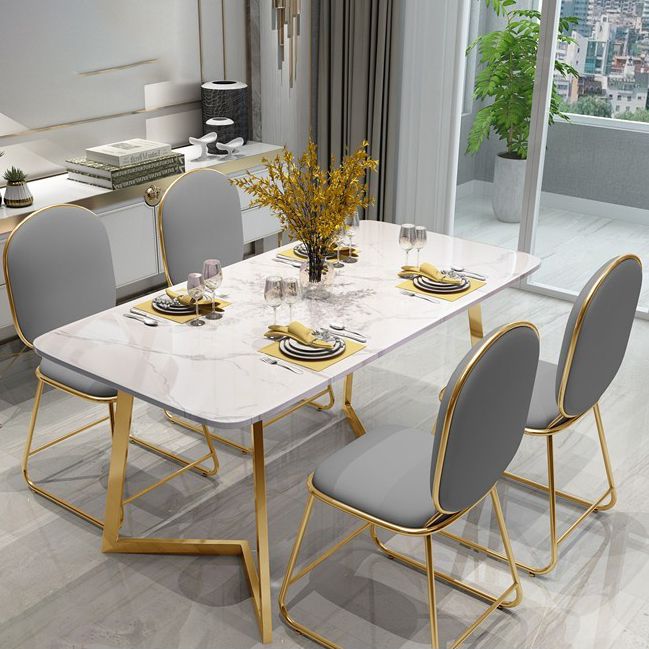 Glam 1/4/5 Pieces Dining Set Rectangle Stone Dining Table for Dining Room Clearhalo 'Dining Room Sets' 'Dining Tables & Seating' 'dining_room_set' 'furn' 'furn_dining_room_set' 'Furniture' 'furniture_dining_room_set' 'Kitchen & Dining Furniture' 'kitchen&dining_furn' 'kitchen' 1200x1200_5c49c947-19f4-4875-b50f-e1aafd1827cc