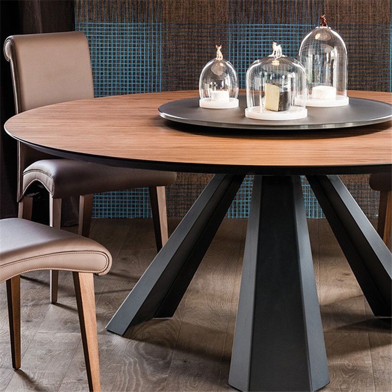 Pine Round Dining Table Black Frame Modern Dining Convertible Dining Table Clearhalo 'Dining Tables & Seating' 'Dining Tables' 'dining_table' 'Furniture' 'furniture_dining_table' 'Kitchen & Dining Furniture' 'kitchen' 'kitchen_dining_table' 1200x1200_5c4d7036-7d5b-4ba8-abf0-fcc351f50974