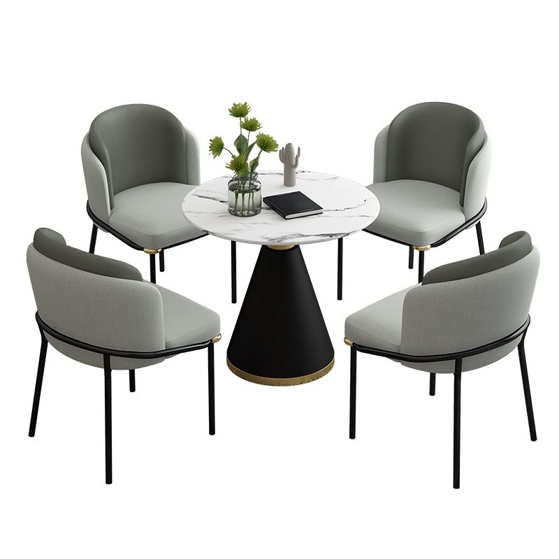 Glam Round Dinette Set 1/2/4/5 Pieces Black Dining Table Set with White Sintered Stone Top Clearhalo 'Dining Room Sets' 'Dining Tables & Seating' 'dining_room_set' 'furn' 'furn_dining_room_set' 'Furniture' 'furniture_dining_room_set' 'Kitchen & Dining Furniture' 1200x1200_5c50fba4-ce20-4400-9a5f-9a334e17c87c