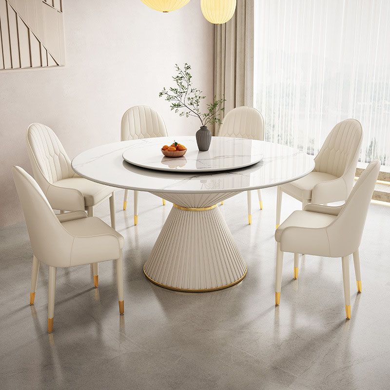 Glam Pedestal Dining Table White Dining Table with Turntable for Kitchen Clearhalo 'Dining Tables & Seating' 'Dining Tables' 'dining_table' 'furn' 'furn_dining_table' 'Furniture' 'Kitchen & Dining Furniture' 1200x1200_5c525434-d63b-4b69-8205-66fa05ecae75
