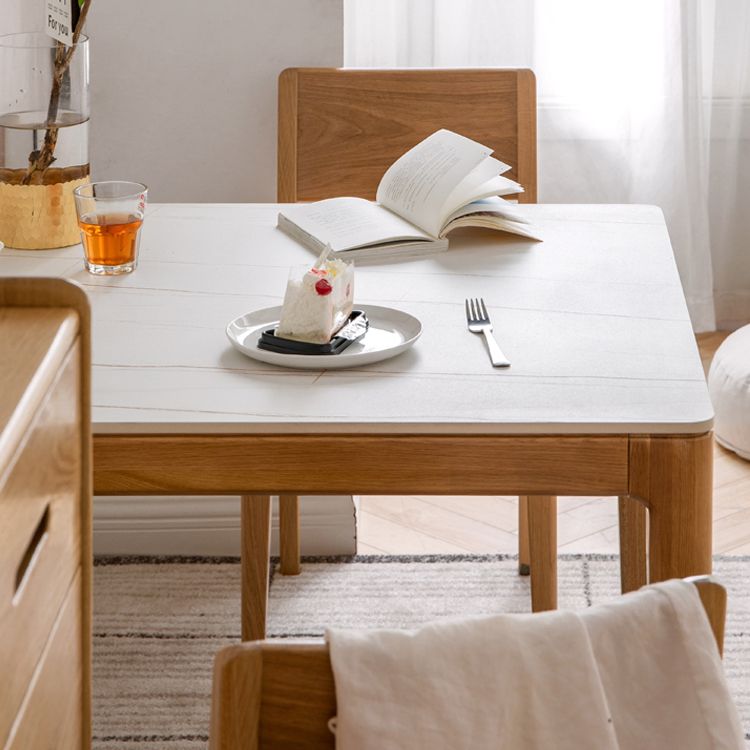 Modern Square White Stone Tabletop Dining Table with 4 Oak Legs Clearhalo 'Dining Tables & Seating' 'Dining Tables' 'dining_table' 'furn' 'furn_dining_table' 'Furniture' 'Kitchen & Dining Furniture' 1200x1200_5c53fdc4-ae70-46e7-9d59-6c21fb2de607