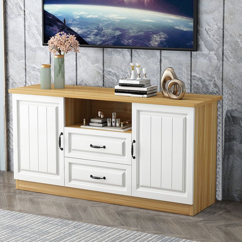 Moderne Holz -TV -Ständer Open Storage TV -Konsole mit Schubladen und Türen, 16 "D x 27,5" H