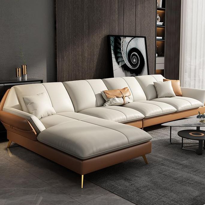 Canapé sectionnel Glam de 32 po de hauteur avec coussin en cuir blanc et dossier sectionnel