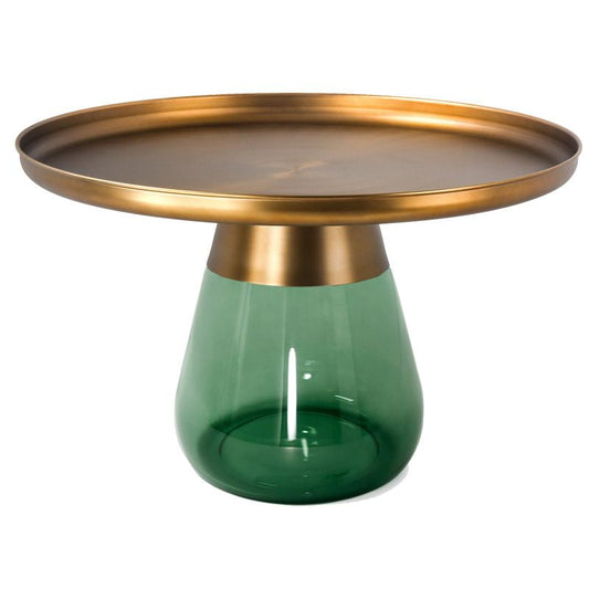 丸いメタルトレイトップコーヒーテーブルガラス台座カクテルテーブル