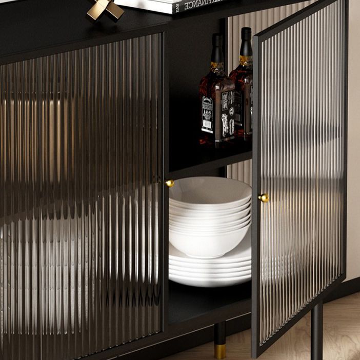 39.5"L Glam Iron Sideboard Striped Glass Doors Cabinets Dining Server for Living Room Clearhalo 'buffet_sideboard' 'Buffets & Sideboards' 'furn' 'furn_buffet_sideboard' 'Furniture' 'Kitchen & Dining Furniture' 1200x1200_5c5e7bc8-2365-4d4d-b166-231460a82606