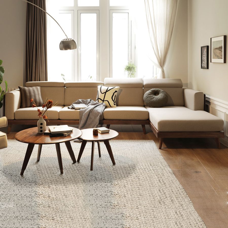 Farmhouse Square Brain Tessuto divano in legno massiccio in marrone per soggiorno