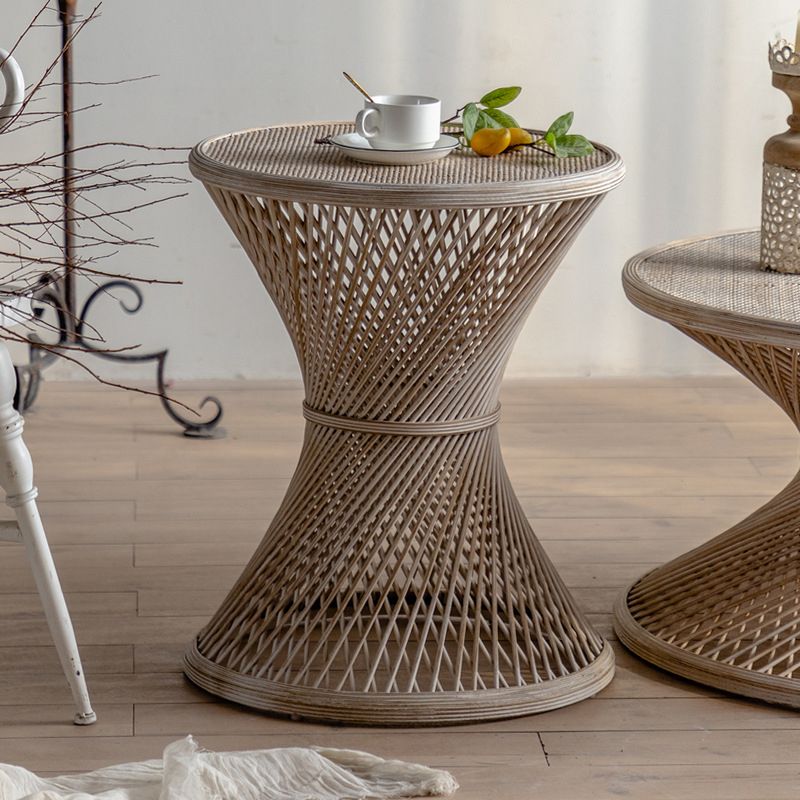 French Country Round Rattan Coffee Table Distressed Brown Cocktail Table