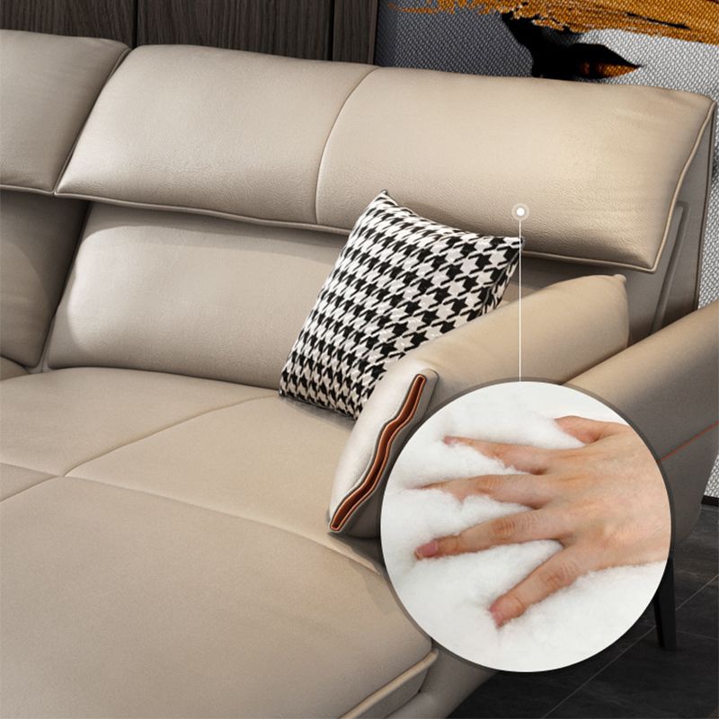 Braccio svasato vera pelle sezionale a 4 posti a forma di l sezionale con cuscini